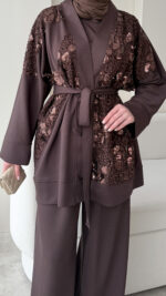 Pena İşlemeli Oyşo Takım - Kahverengi - Görsel 7