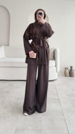 Pena İşlemeli Oyşo Takım - Kahverengi - Görsel 9