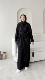 Pena İşlemeli Oyşo Takım - Siyah