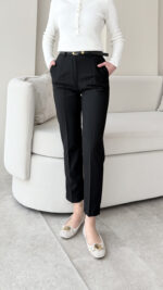 Visa Kemerli Pantalon - Siyah