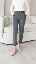 Visa Kemerli Pantalon - Gri - Görsel 2