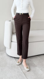 Visa Kemerli Pantalon - Kahverengi