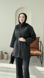 Perla Düğmeli Scuba Takım - Siyah - Görsel 5