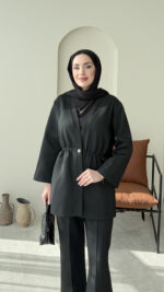 Perla Düğmeli Scuba Takım - Siyah - Görsel 6