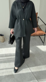 Perla Düğmeli Scuba Takım - Siyah - Görsel 8