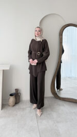 Tina Kemerli Takım - Kahverengi - Görsel 2