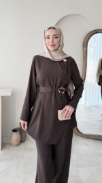 Tina Kemerli Takım - Kahverengi - Görsel 3