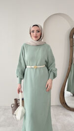 Triko Elbise - Mint Yeşili - Görsel 4