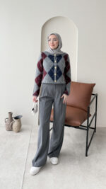 Baklava Desen Triko Hırka - Antrasit - Görsel 2