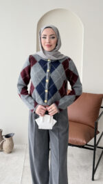 Baklava Desen Triko Hırka - Antrasit - Görsel 3