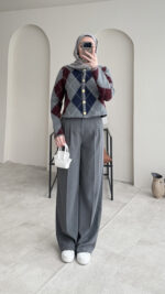 Baklava Desen Triko Hırka - Antrasit - Görsel 4