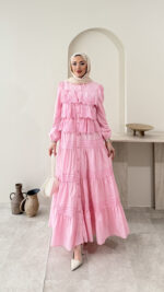 Detaylı Poplin Elbise - Pembe