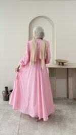 Detaylı Poplin Elbise - Pembe - Görsel 3