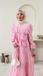 Detaylı Poplin Elbise - Pembe - Görsel 5