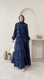 Detaylı Poplin Elbise - Lacivert