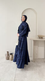 Detaylı Poplin Elbise - Lacivert - Görsel 2