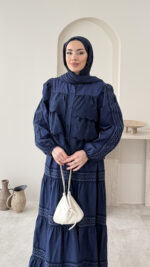 Detaylı Poplin Elbise - Lacivert - Görsel 4