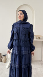 Detaylı Poplin Elbise - Lacivert - Görsel 5