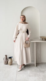 Mera Pelerin Scuba Elbise - Taş