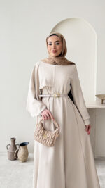 Mera Pelerin Scuba Elbise - Taş - Görsel 4