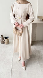 Mera Pelerin Scuba Elbise - Taş - Görsel 6