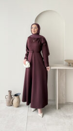 Nola Detaylı Scuba Elbise - Bordo - Görsel 2