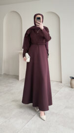 Nola Detaylı Scuba Elbise - Bordo - Görsel 3