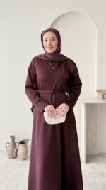 Nola Detaylı Scuba Elbise - Bordo - Görsel 4