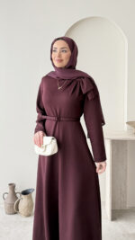 Nola Detaylı Scuba Elbise - Bordo - Görsel 5