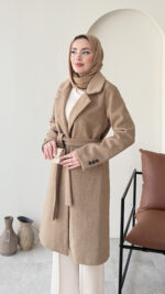 Nola Kaşe Kaban - Camel - Görsel 4