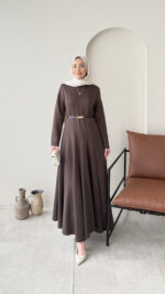 Liora Pensli Scuba Elbise - Acı Kahve