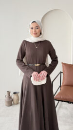 Liora Pensli Scuba Elbise - Acı Kahve - Görsel 4