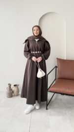 Elen Zincirli Scuba Elbise - Koyu Kahve