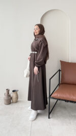 Elen Zincirli Scuba Elbise - Koyu Kahve - Görsel 2