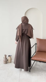 Elen Zincirli Scuba Elbise - Koyu Kahve - Görsel 3