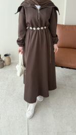 Elen Zincirli Scuba Elbise - Koyu Kahve - Görsel 6