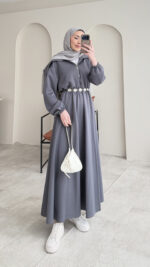 Elen Zincirli Scuba Elbise - Antrasit - Görsel 7