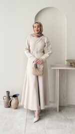 Nola Detaylı Scuba Elbise - Taş