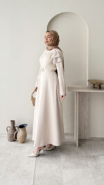 Nola Detaylı Scuba Elbise - Taş - Görsel 2