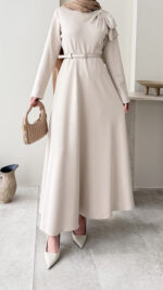 Nola Detaylı Scuba Elbise - Taş - Görsel 6