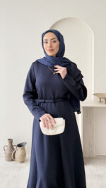 Nola Detaylı Scuba Elbise - Lacivert - Görsel 4