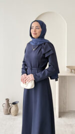 Nola Detaylı Scuba Elbise - Lacivert - Görsel 5