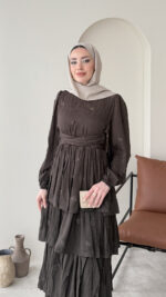 Kasra Tasarım Elbise - Kahve - Görsel 4