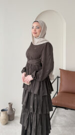 Kasra Tasarım Elbise - Kahve - Görsel 5