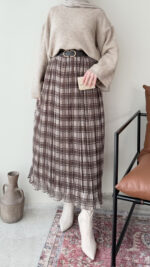 Ekose Şifon Etek - Kahve - Görsel 2