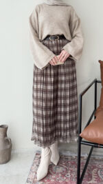 Ekose Şifon Etek - Kahve - Görsel 3