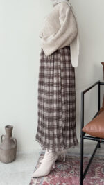 Ekose Şifon Etek - Kahve - Görsel 4