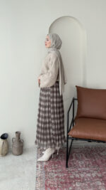 Ekose Şifon Etek - Kahve - Görsel 6