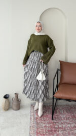 Oven Şifon Etek - Haki - Görsel 3