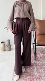 Macka Palazzo Pantalon - Mürdüm - Görsel 2